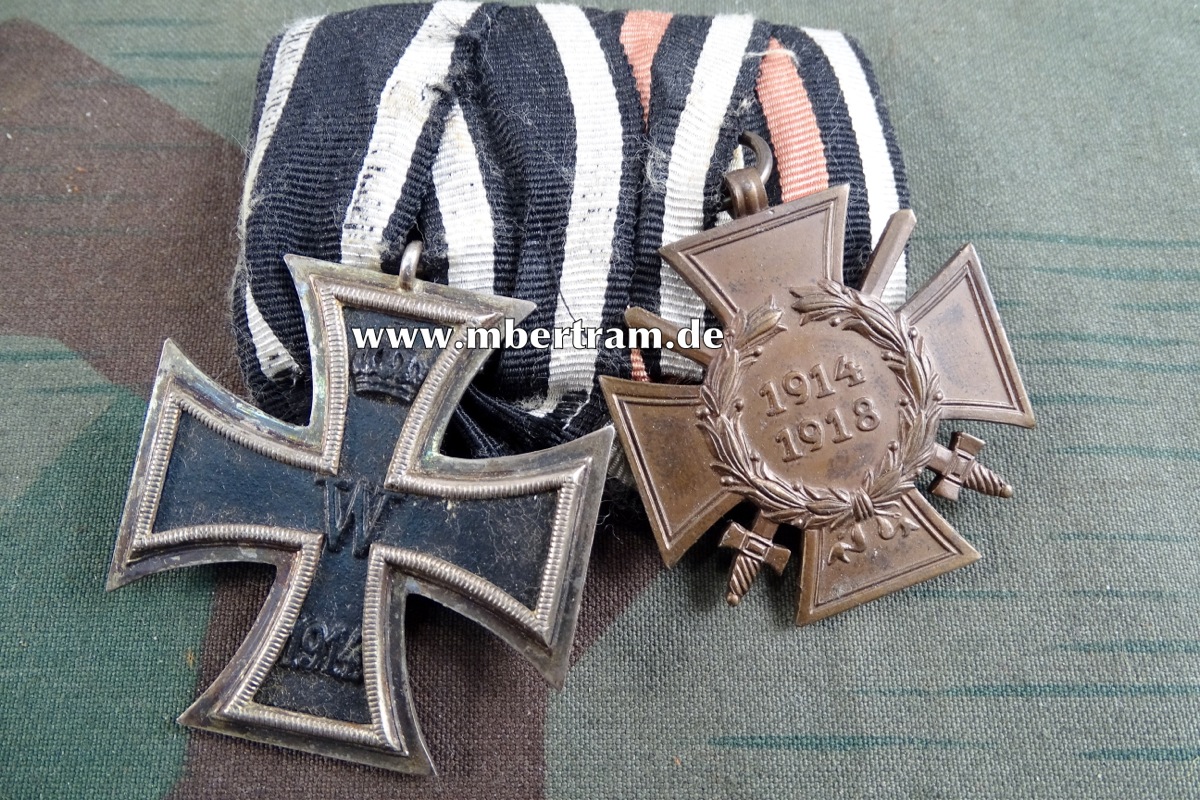 2er ORDENSSPANGE MIT EK 2 1914 UND EHRENKR. F. FRONTK. Luftwaffenstoff