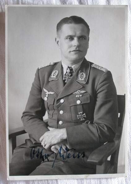 Original Signatur Otto Weiss, Obst.Lt. LW. Ritterkr. m.Eichenl.