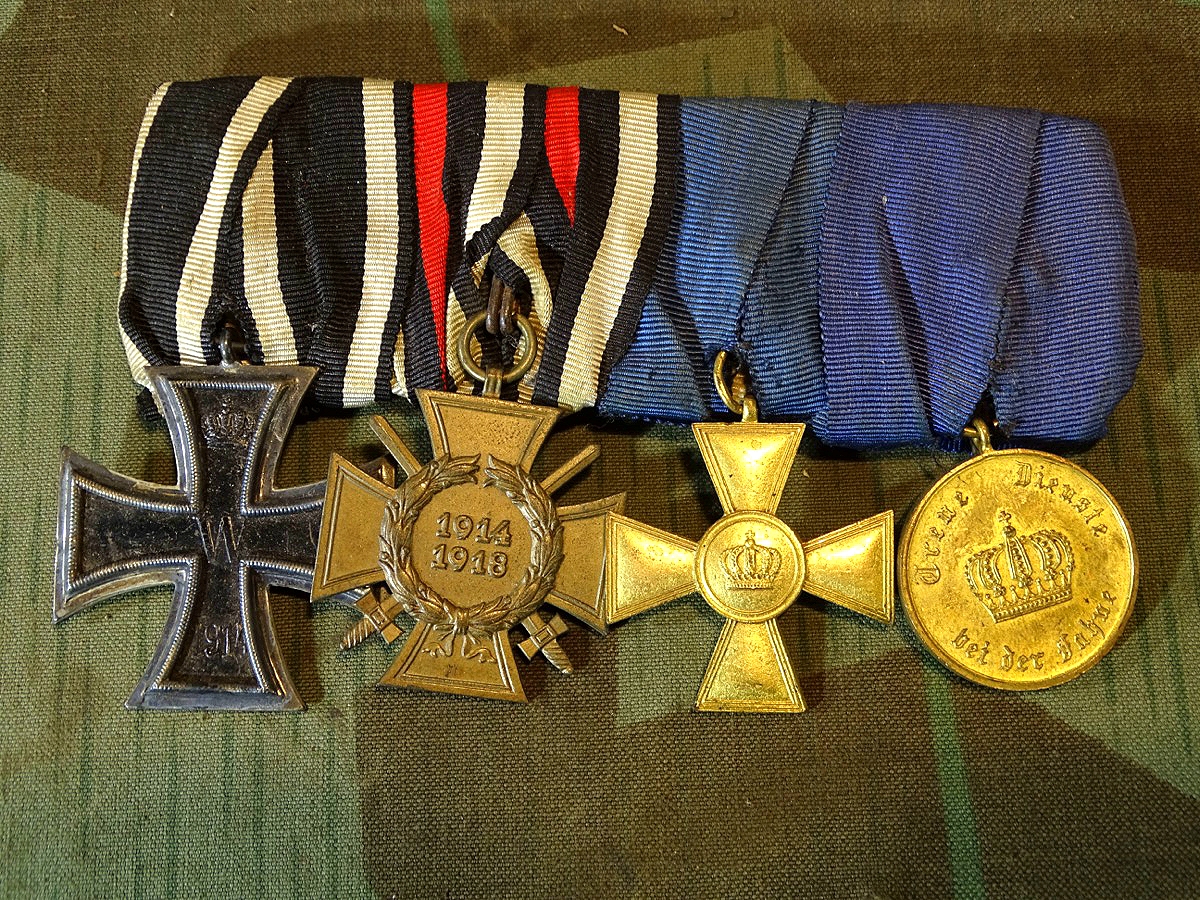 4er Ordensspange: EK 2. 1914,  Ehrenkr. 1914/18, DA Preussen 12.- u. 15 Jahre