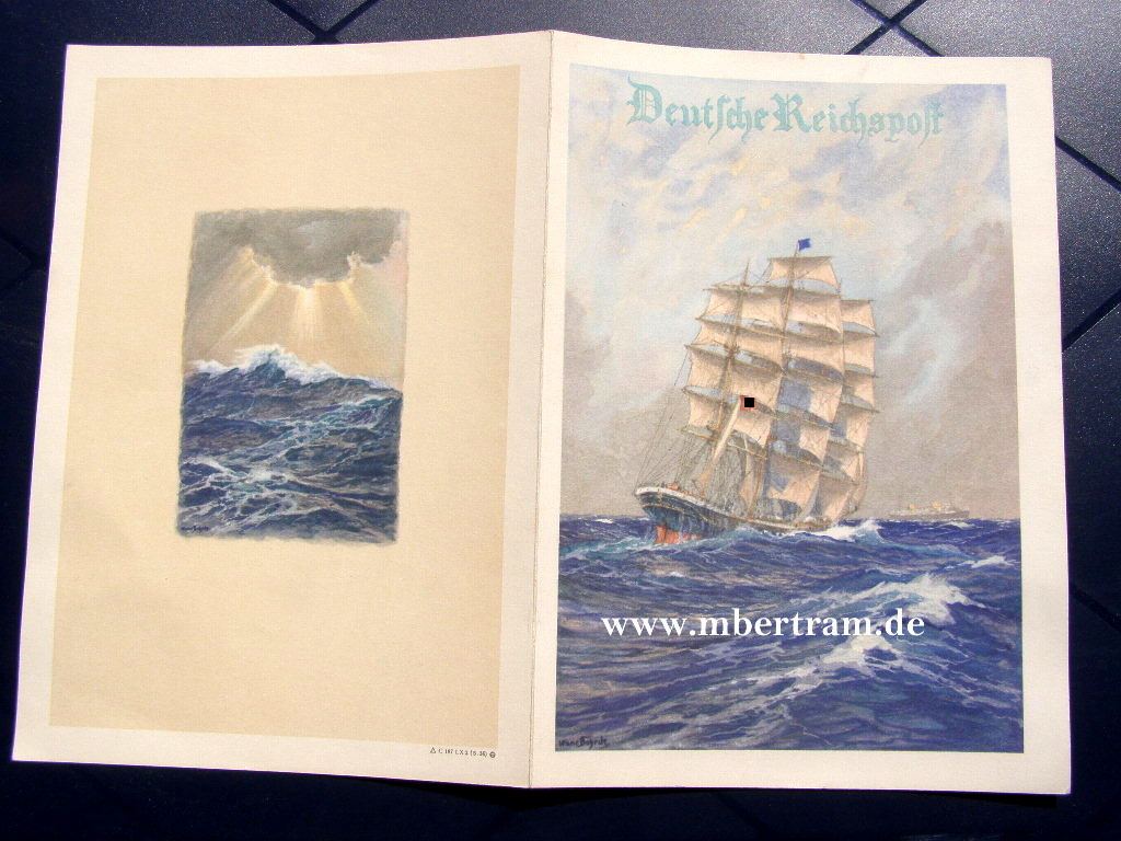 DINA 4 Schmuck Telegramm, Segelschiff, Dampfer, 4 S., 1937