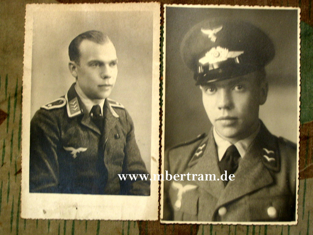 2 Fotos LW Soldat, Gefr./Wachtm., Schirmmütze, Med.Okt.38