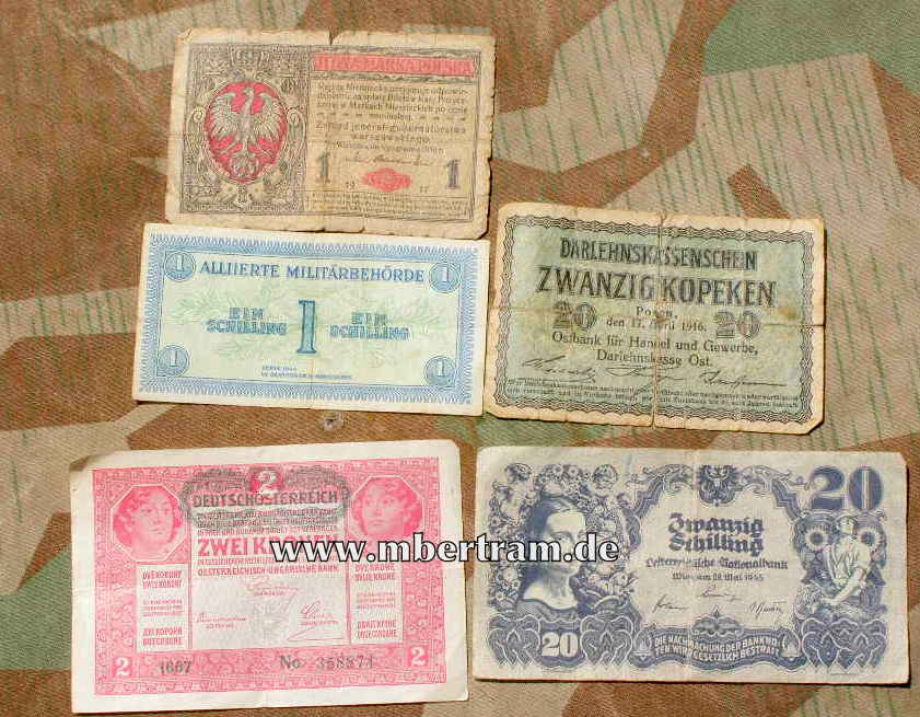5 ausländ. Banknoten 1916-45