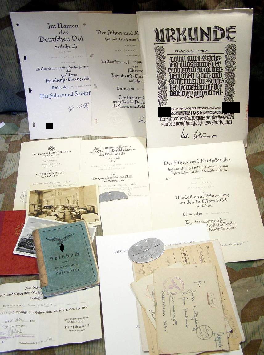 Dokumenten: Luftwaffe Uffz., E-Marke, Soldbuch, Urkunden