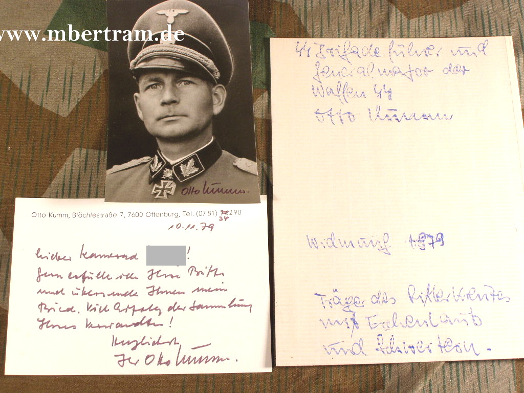 3x Signatur Otto Kumm. SS-Brigadefhr., RK.m.Eichl.u Schw.