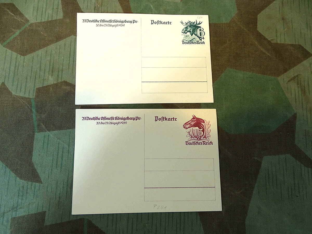 2 Postkarten:  27. deutsche Ostmesse, Königsberg Preussen, 20-23 August 1939