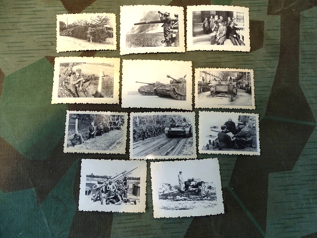11 Wehrmachtsfotos vom Einsatz, 3 Panzerfotos ( z.B Tiger ) , 2 Flak, eine Pak