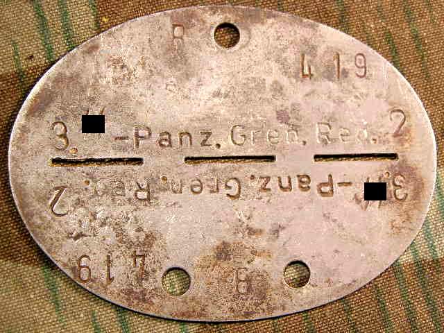 Erkennungsmarke 3. Waffen SS, Pz. Gren. Rgt. 2, Zink