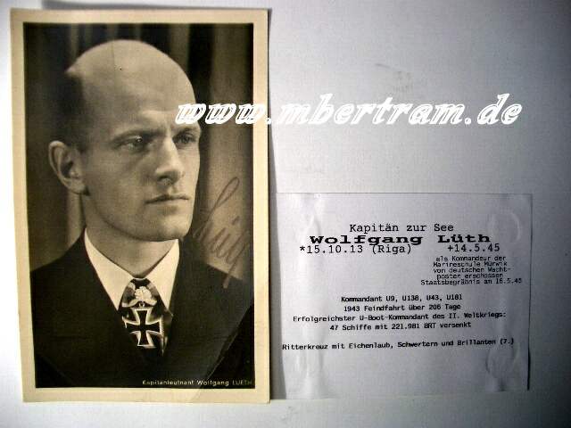 Originalsignatur Wolfgang Lueth, RK.m.Eichenl., Schw. Brilli