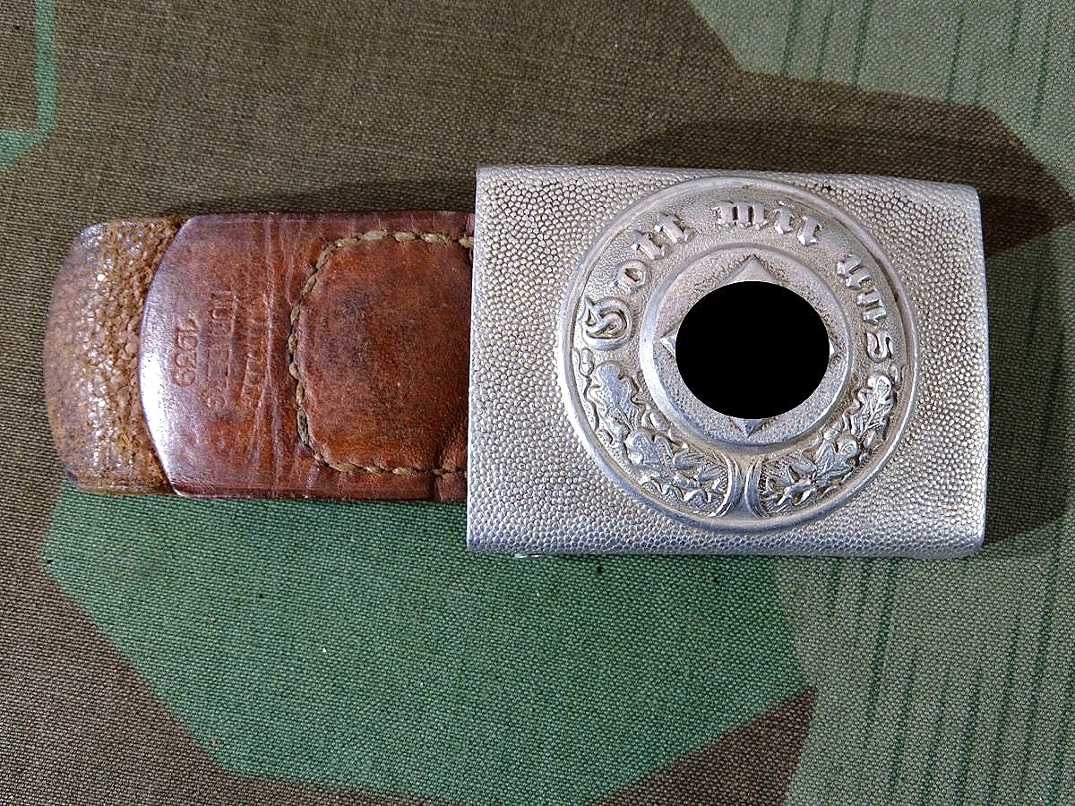 Sehr schönes Polizei / Gendarmerie Koppelschloss, 3 Reich, Aluminium, OLC mit brauner Lederzunge 1939