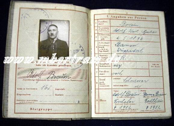 Wehrpass 2. Weltkrieg, Adolf Braun. Wenig Eintragungen