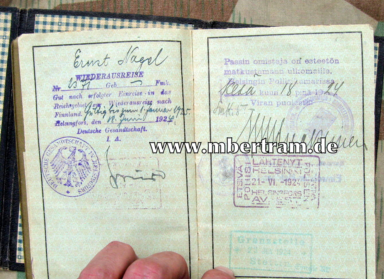 12925-6 Reisepass u. Militärpass Wuppertaler Bandwirkermeister