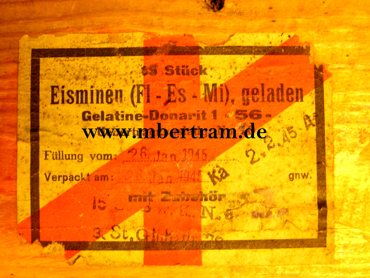 12975-10 WH Packkiste f. 15 Flaschen Eis Minen u. Zubehör, 1945.