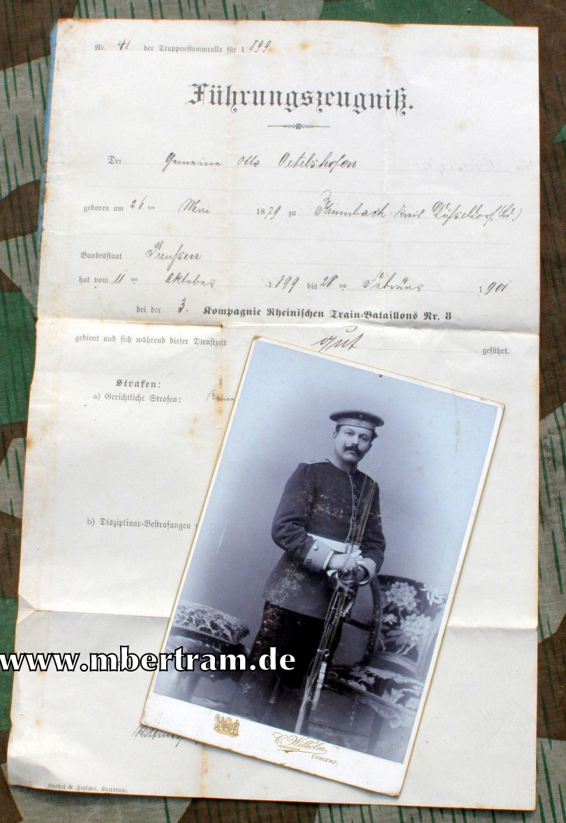 Foto u. Dokument: 1899-1901, 3. Kp. Rhein. Train Btl. Nr. 8