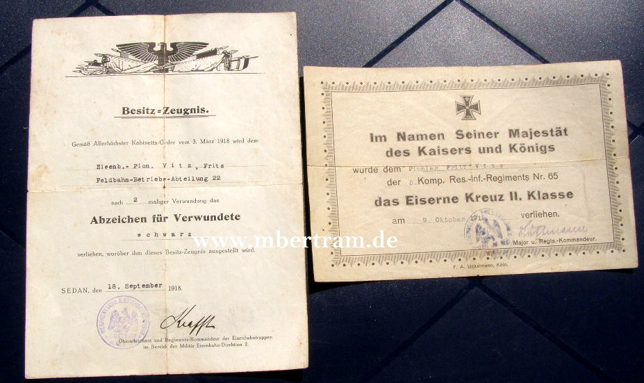 Urkundengruppe Fritz V.: EK2 1914,Verw. Abz 1914