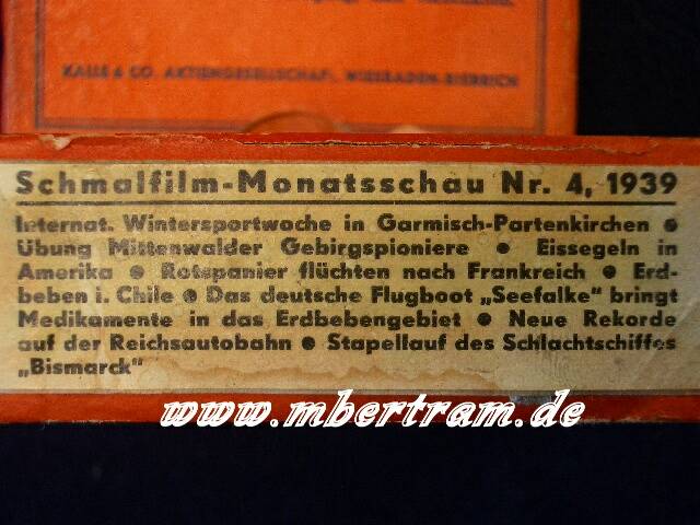 3 Stück 16mm Filme um 1940, z.B.:Schmalfilm Monatsschau