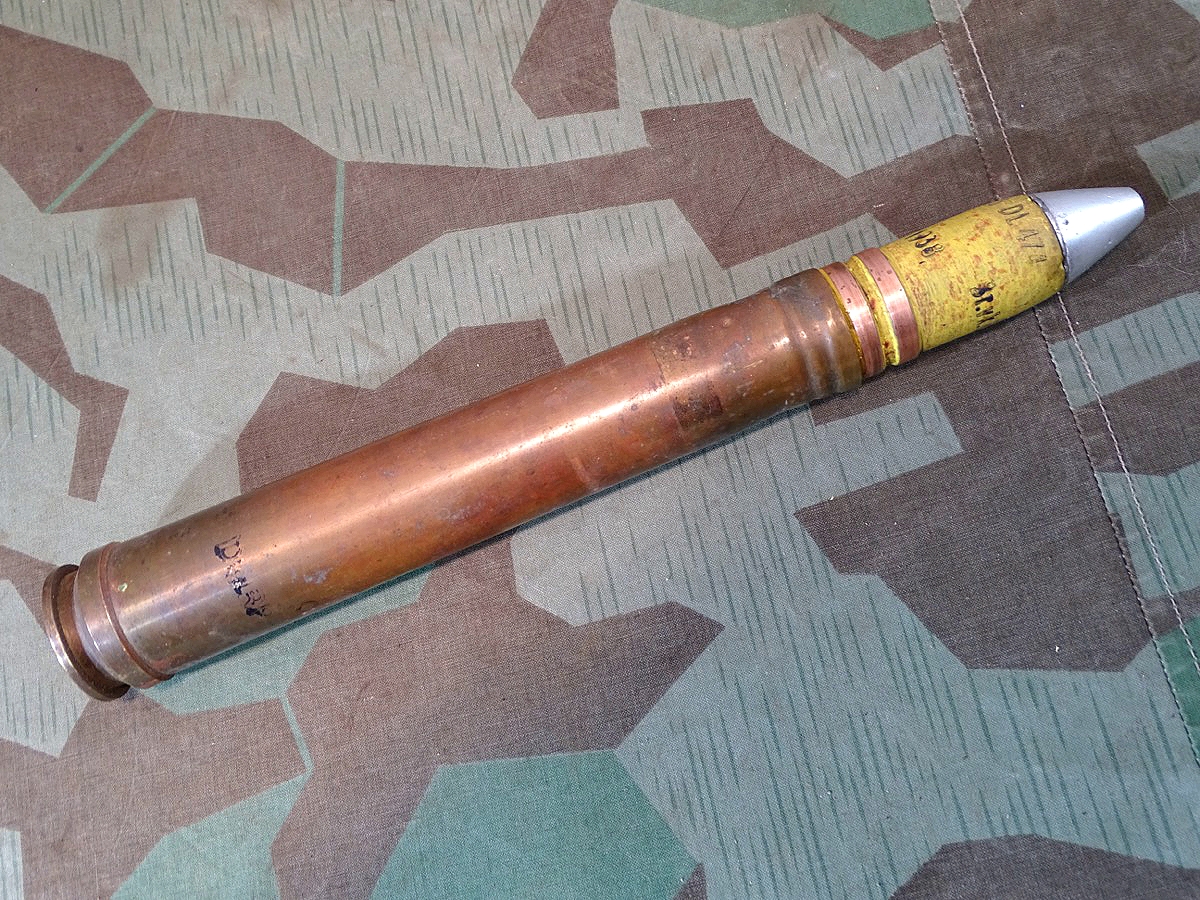 Frühe 3,7 cm Flak Deko Spreng Patrone, Messinghülse, Leuchtspurhülse, Aluzünder, Hülse beschriftet