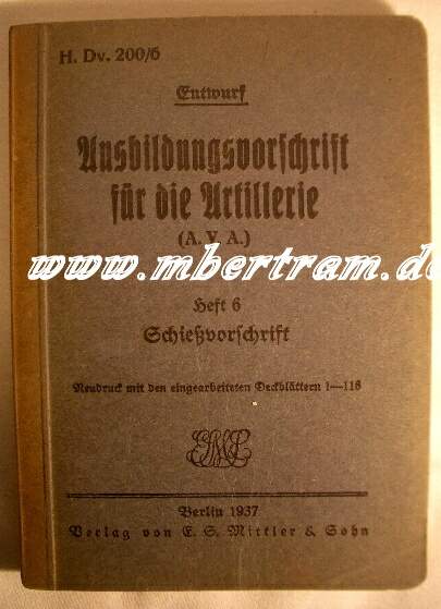 Ausbildungsvorschrift f. die Artillerie, 6, Schiessvorschr. 1937
