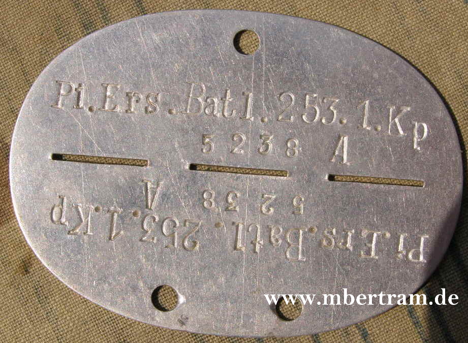 Erkennungsmarke Pionier Ers.Bataillon 253, 1. Kompanie