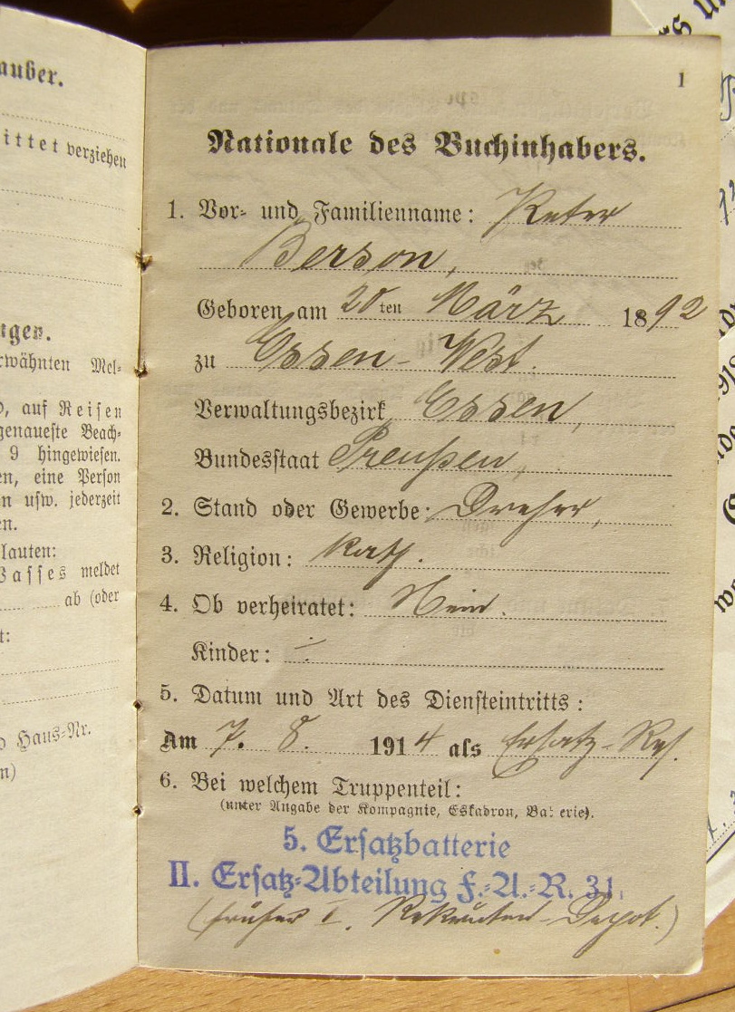 Urkunde Ehrenkreuz f. Frontkämpfer m. Schw., Militärpass