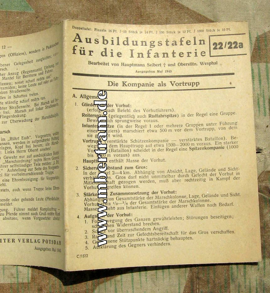 Die Kompanie als Vortrupp, Dienstanweisung 1943