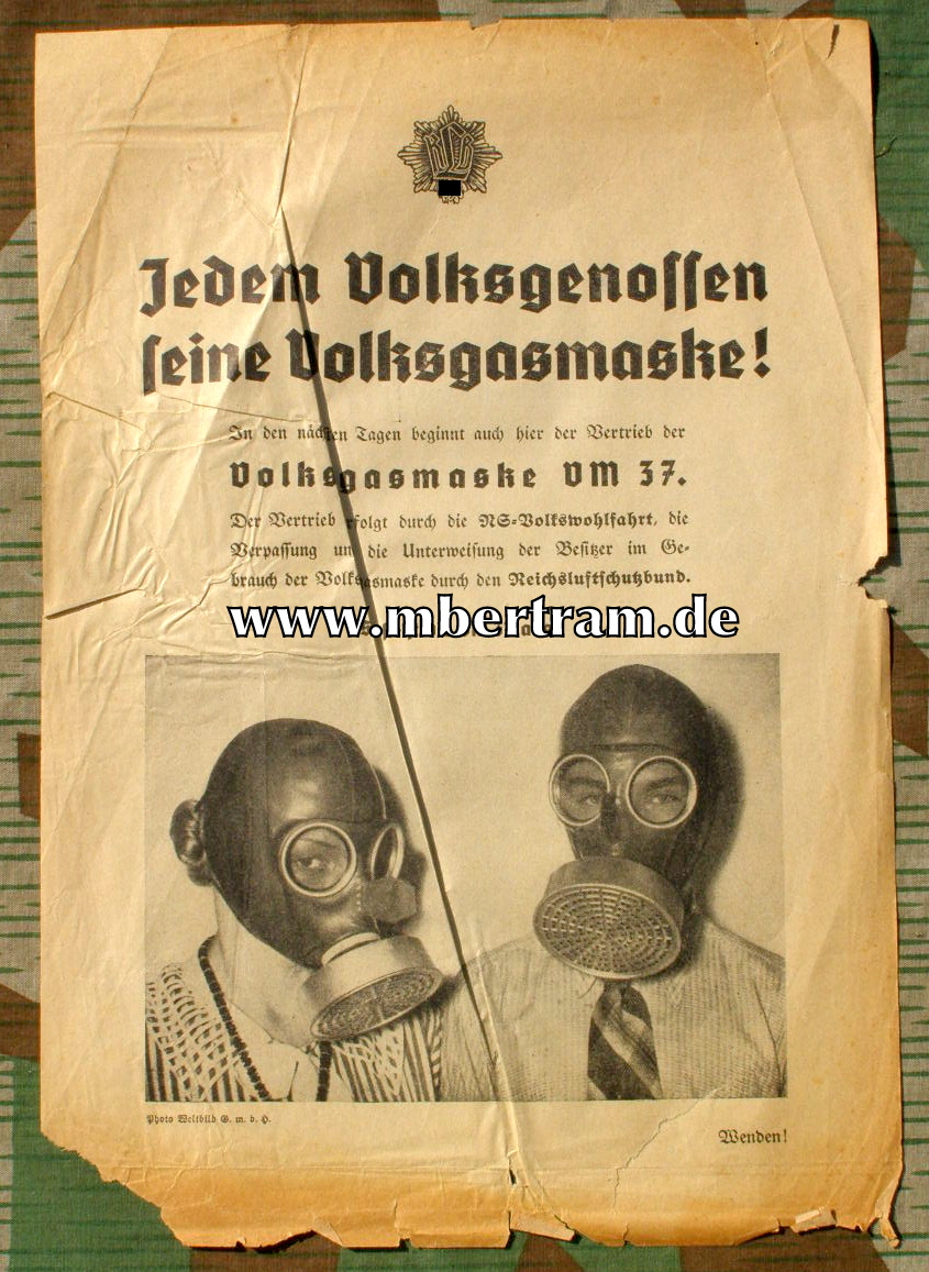 Werbezettel für Volksgasmaske VM 37 des RLB, DinA4