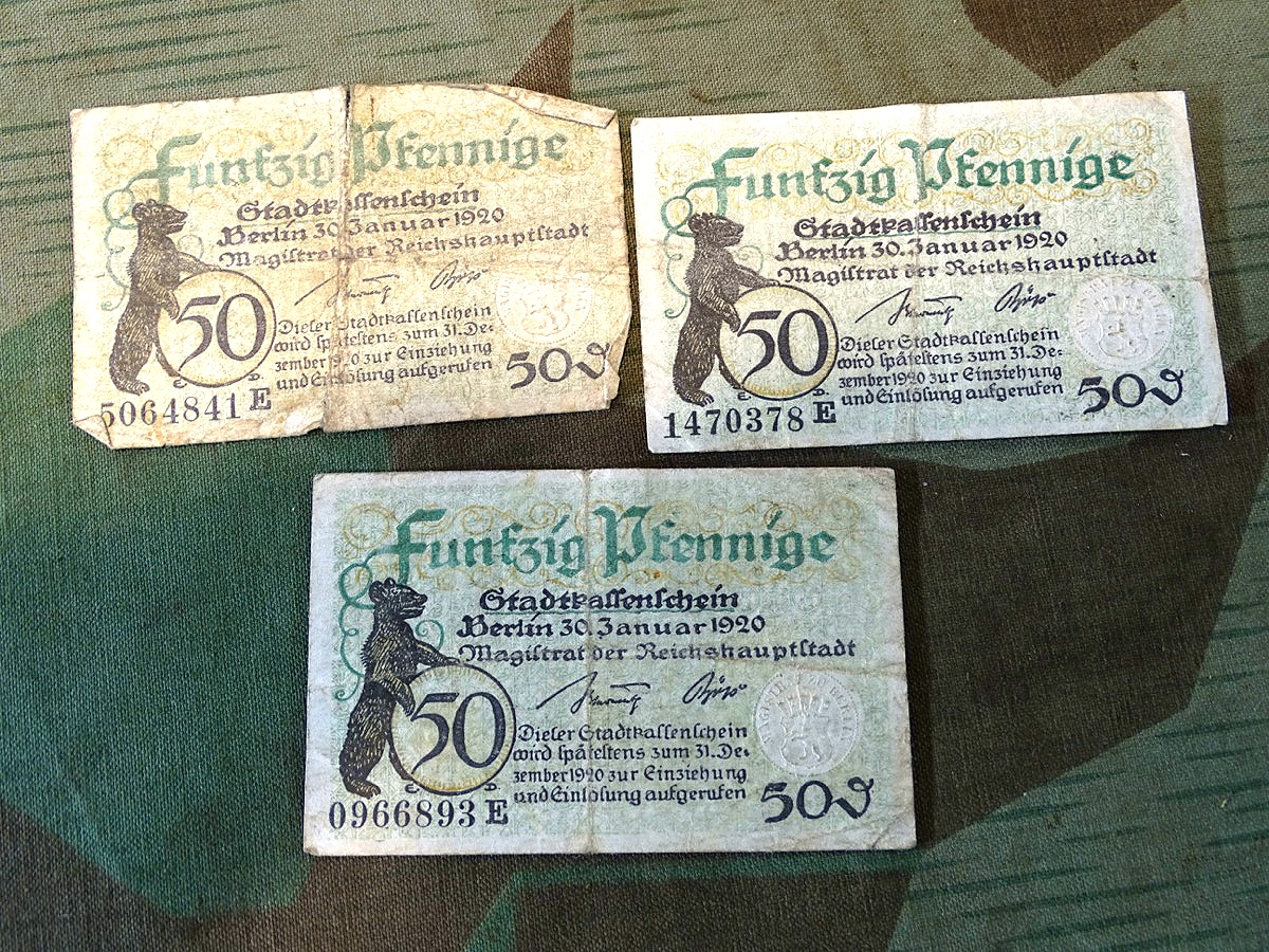 Notgeld : 3 Stück 50 Pfennige Stadtkassenschein Stadt Berlin, 30 Jan. 1920