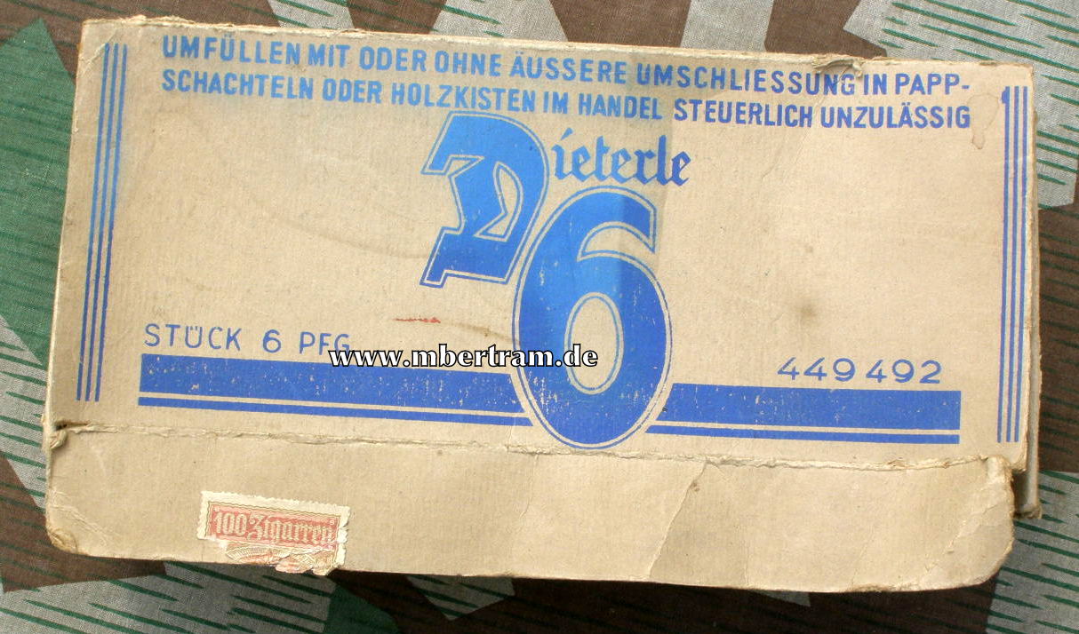 Zigarren Karton, 100 Stück Dieterle Zigarren, um 1943