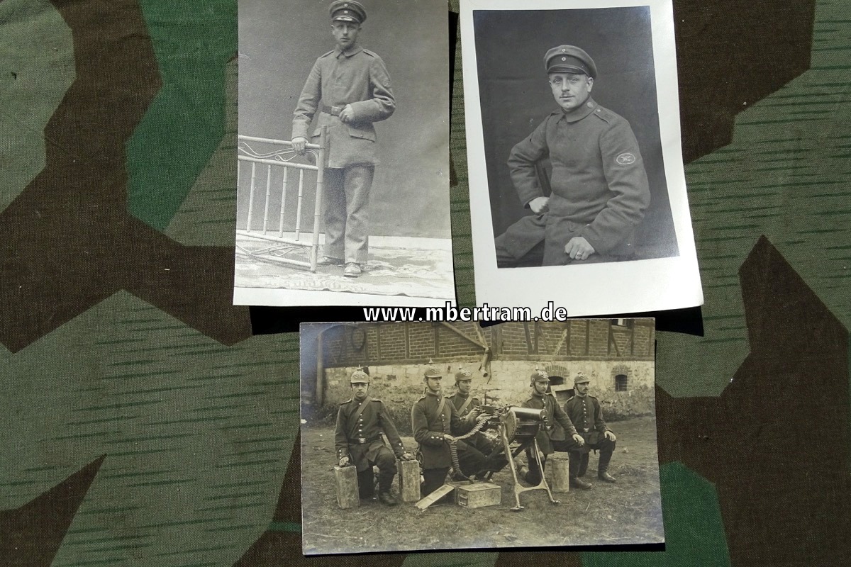 3  Postkarten:  Angehörige Maschinengewehr 08/15  Abt. mit MG u. Ärmelabzeichen