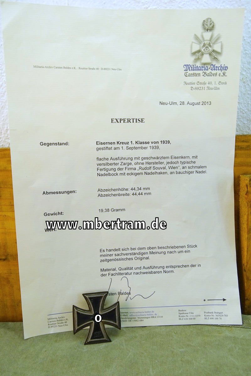 Eisernes Kreuz 1939 1. Klasse, R. Souval, ohne Hst. Marke,  mit Expertise