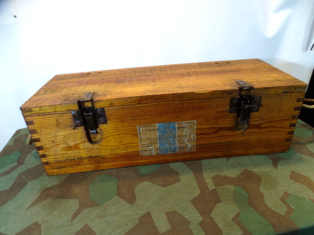 Holz Munitionskiste für 100 Stück 2 cm Br. Spr. Gr. Patr. Flakmunition 
