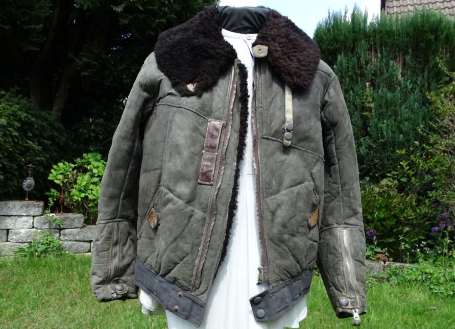 Graue Luftwaffen Fliegerjacke ( Kanaljacke ) Lammfell