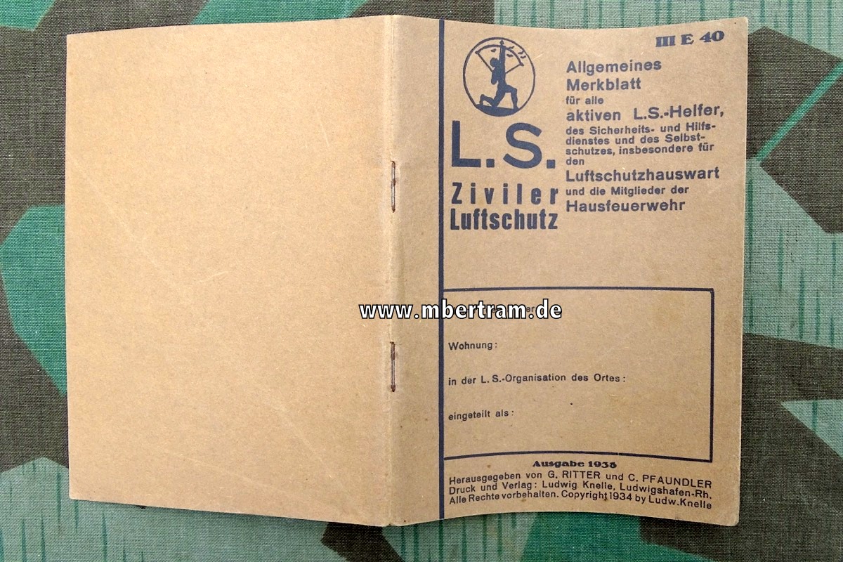 L.S. Ziviler Luftschutz 1936, Allgemeines Merkblatt für alle aktiven Luftschutzhelfer