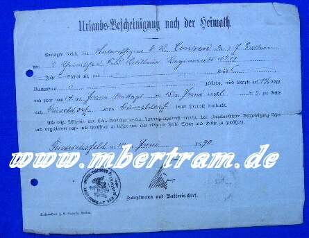 Dokumente: kgl.preuss.Uffz.,2. Rhein.Feld Art.Rgt.23, 1884