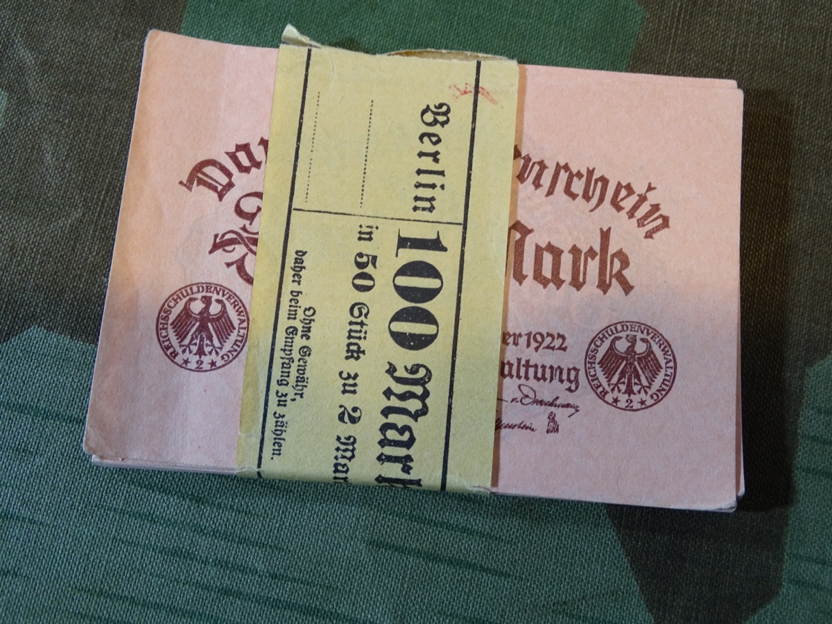 Original Bündel 50 Stück Dahrlehnskassenscheine über 2 Reichsmark, 1922, goldene 20 `er Jahre und Inflationszeit... 