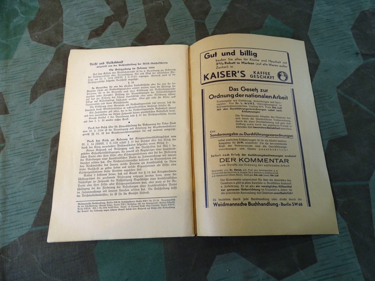 Heft " National Sozialistischer Volksdienst " ( NS Volkswohlfahrt) vom April 1934