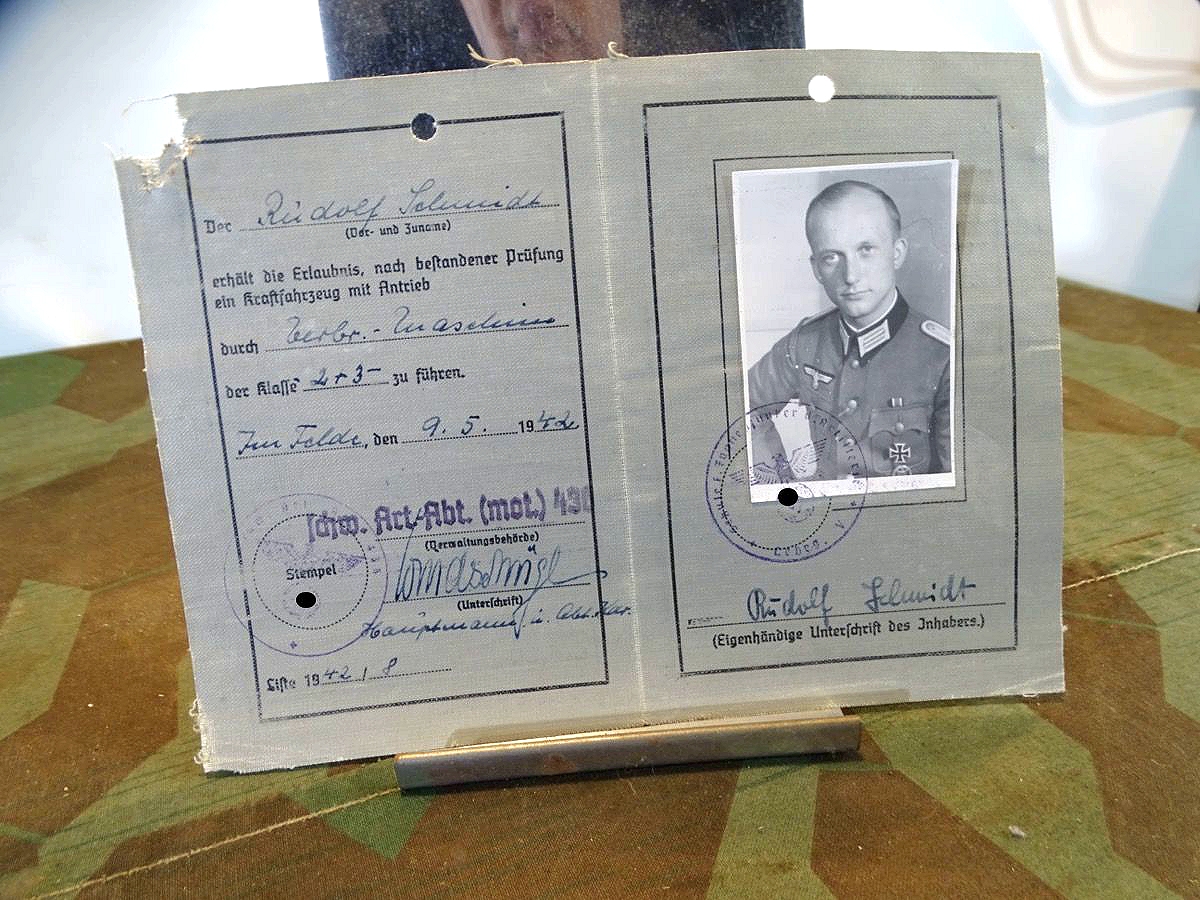 WH Führerschein Leutnant Rudolf Sch. . Schw. Art. Abt. (mot) 436 , Kl. 1,2, 3