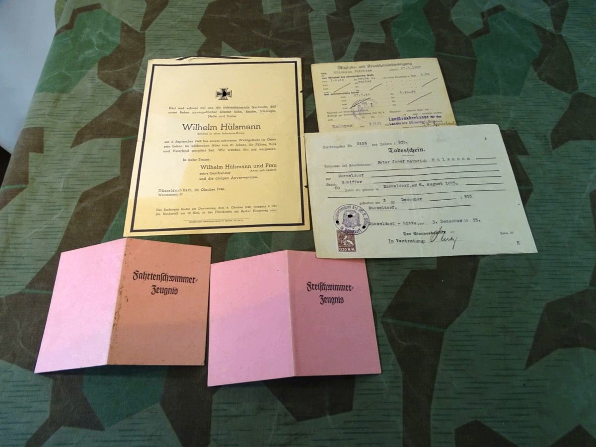 Frei - und Fahrtenschwimmer Ausweis 3. Reich 1942.  Totenschein,  Gefallen in Russland 1942