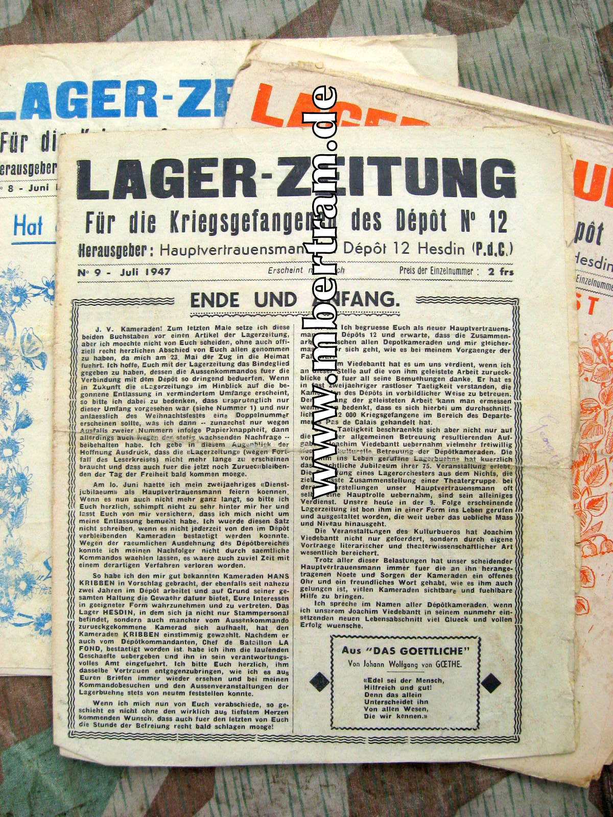 12982-8 Kriegsgefangenen Zeitung, Depot No. 12, Hesdin 1946/47/48