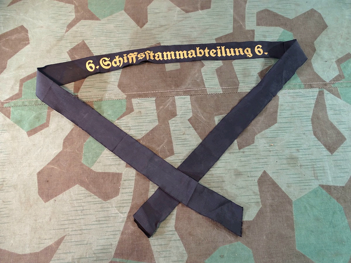 Kriegsmarine Mützenband: 6. Schiffsstammabteilung 6., sehr farbfrisch