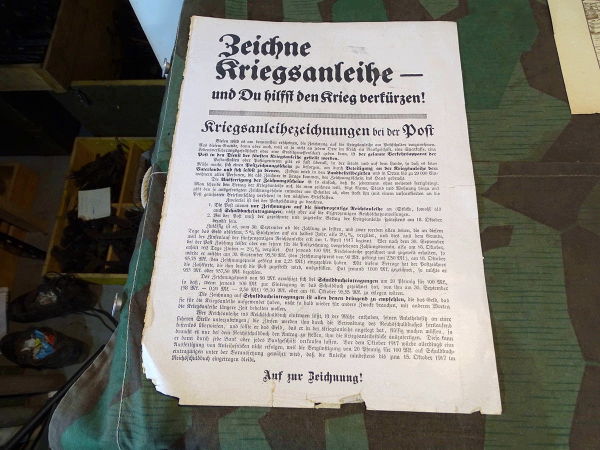 Aufruf Plakat für deutsche Kriegsanleihe  des 1. Weltkriegs