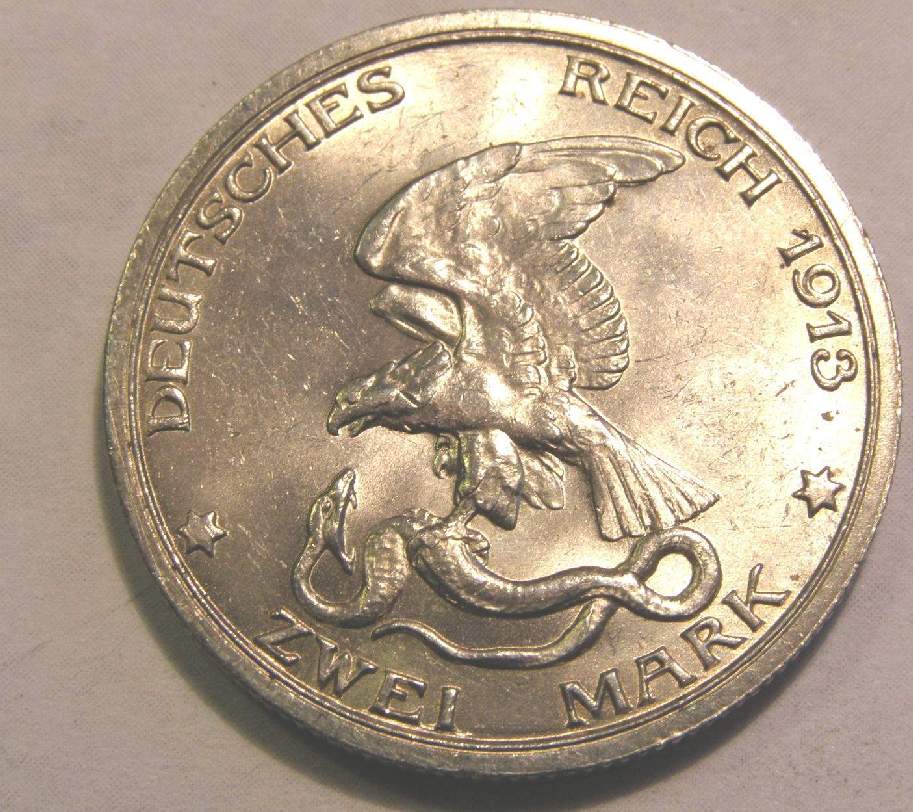Silbermünze, Preussen, 1913, 2 Mark, 16,71g-33mm-silber