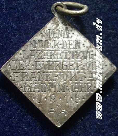Anhänger, Buntmetall, "Lazarettzugspende Frankfurt .a.M."