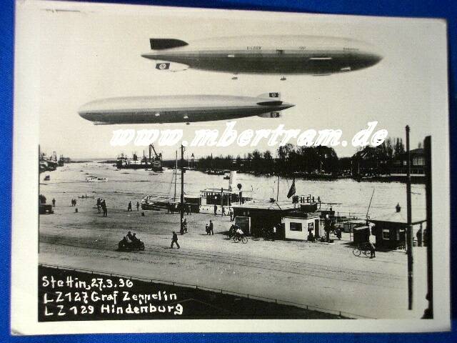 Foto: Stettin 1936, Luftschiff 127 Zeppelin, 129 Hindenburg