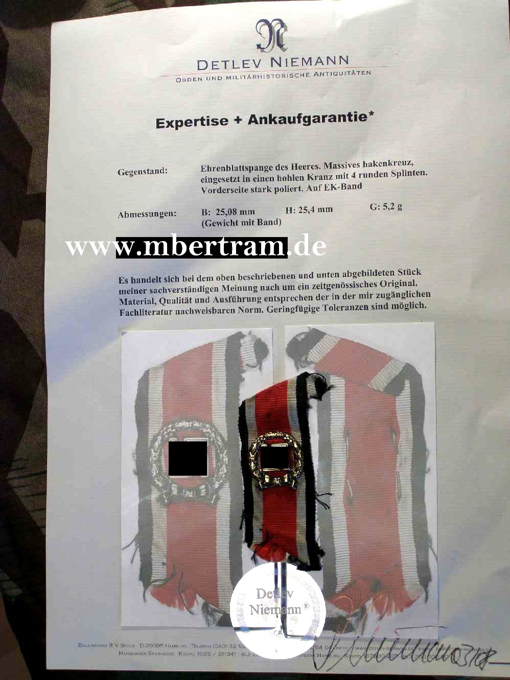 Ehrenblattspange des Heeres mit NIEMANN EXPERTISE