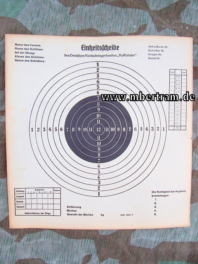Zielscheibe-Einheitsscheibe Kyffhäuser, Wehrsportschießen