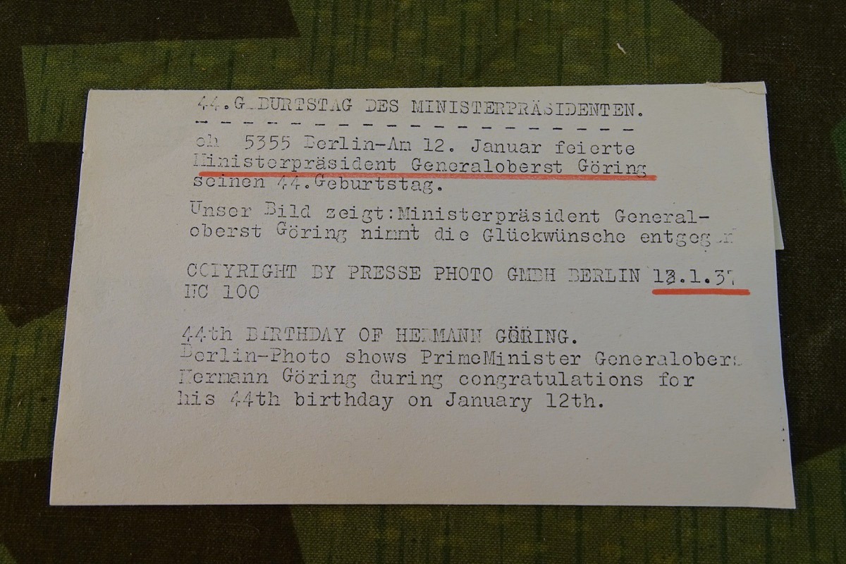 Pressefoto: 44 Geburtstag von Ministerpräsident Generaloberst Göring