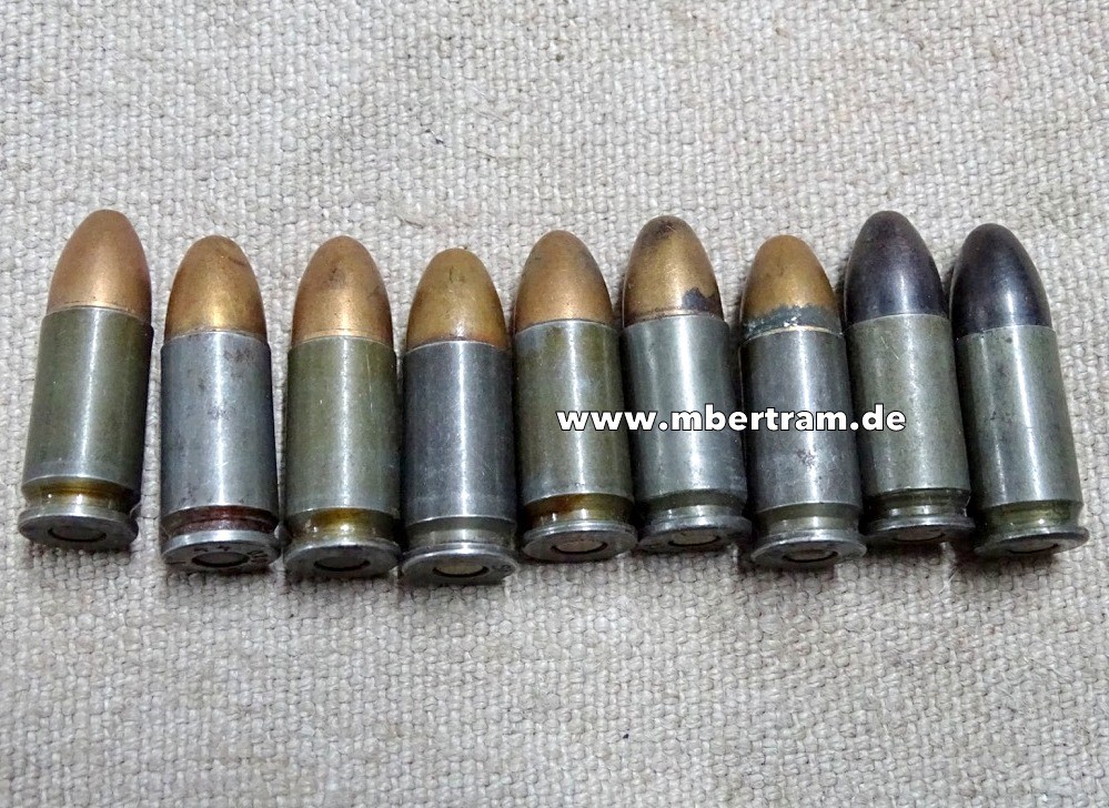 9 Dekopatrone 9mm Kriegsfertigung 2. Weltkr. deutsch. Stahl