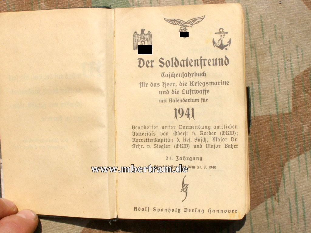 Der Soldatenfreund 1941, Taschenbuch Heer, KM und LW