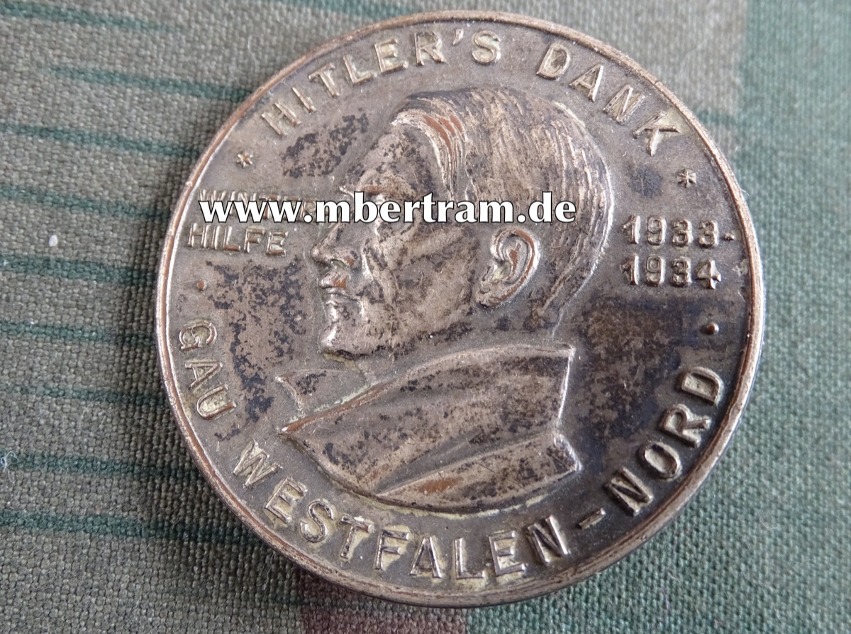 Hitlers Dank Gau Westfalen-Nord " 1933-34" versilbert, Buntmetall massiv