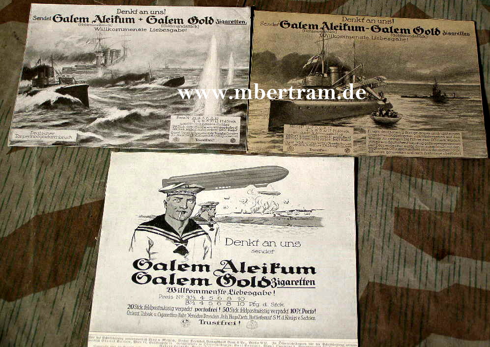 3 Originale, militärische Zigarettenwerbungen 1. Weltkrieg